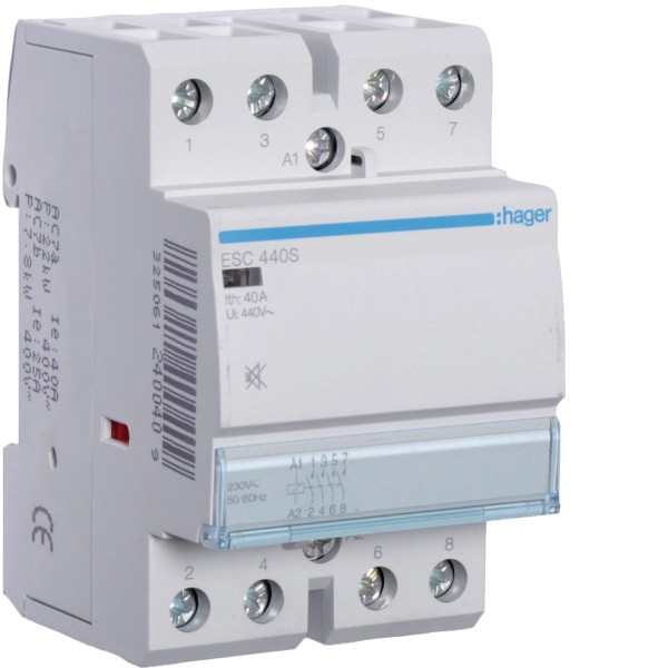 HAGER ESC440S Brummfreies Schütz / Schaltschütz, 40A, 4S, 230V AC